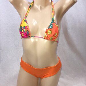 Brazilian Medium Bright Tropical Flowers Bikini  Set. New With Tags